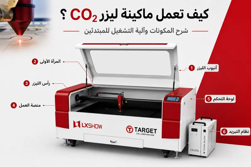 كيف تعمل ماكينة ليزر CO2؟ شرح المكونات وآلية التشغيل للمبتدئين